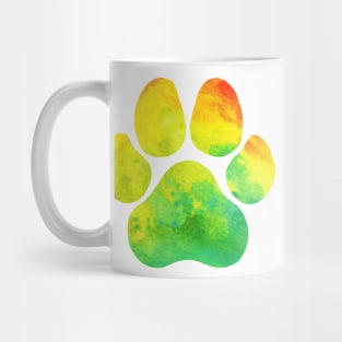 Yellow Green and Orange Watercolor Paw Print Mug